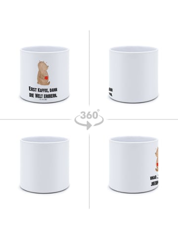 Mr. & Mrs. Panda XL Blumentopf Bär Kaffee mit Spruch in Weiß