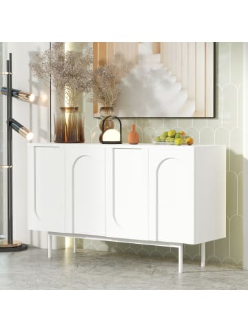 ABRIHOME Modern minimalistisches Sideboard mit 4 Türen im Bogenmuster in Weiß