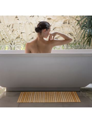 relaxdays Bambus-Badvorleger in Natur/ Weiß - 80x50 cm