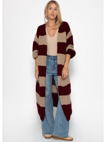 SASSYCLASSY Extra langer Cardigan mit Blockstreifen in Burgundy