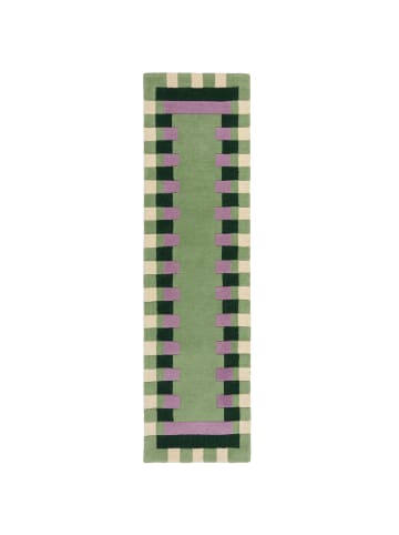 KADIMA DESIGN Wollteppich Geometrisch, Rahmen, Wohnzimmer schmutzabweisend in Grün-Lila