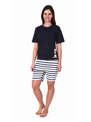 NORMANN Pflegeoverall kurzarm Schlafanzug Reissverschluss - 77822 in navy