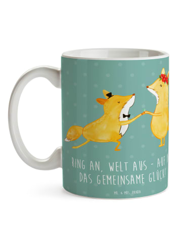 Mr. & Mrs. Panda Kaffeebecher Verlobung Glück mit Spruch in Meeresbrise
