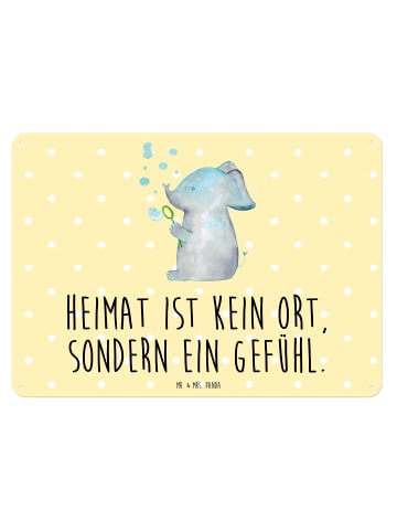 Mr. & Mrs. Panda Retro Blechschild Elefant Seifenblasen mit Spruch in Gelb Pastell