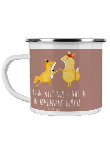 Mr. & Mrs. Panda Trinkbecher Verlobung Glück mit Spruch in Braun Pastell