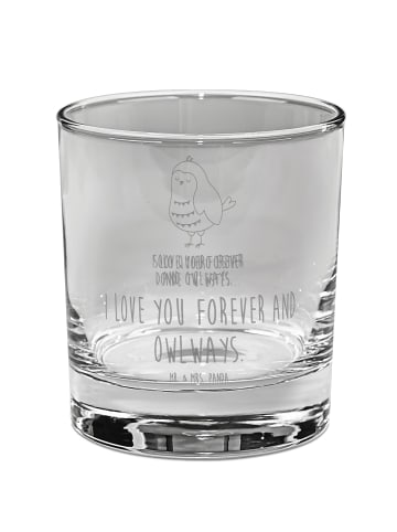 Mr. & Mrs. Panda Rocks Glas Eule Zufrieden mit Spruch in Transparent