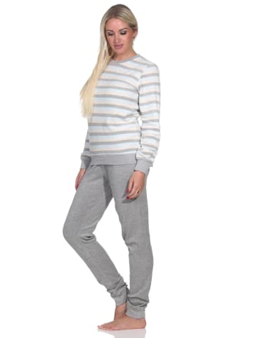 NORMANN Frottee Schlafanzug langarm Bündchen Streifen - 82808 in hellblau