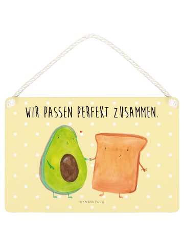 Mr. & Mrs. Panda Wandbild Holz Avocado Toast mit Spruch in Gelb Pastell