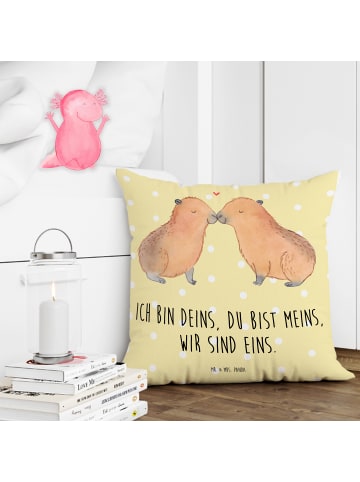 Mr. & Mrs. Panda 40x40 Kissen Capybara Liebe mit Spruch in Gelb Pastell