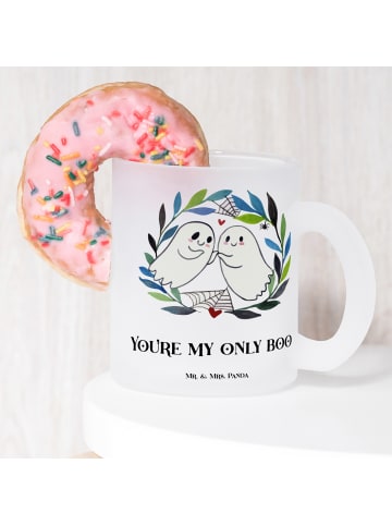 Mr. & Mrs. Panda Teetasse Glas Gespenster  Liebe  mit Spruch in Transparent