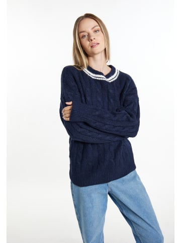 DreiMaster Damen Strickpullover in Marine Wollweiss