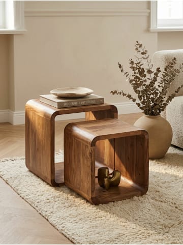 KADIMA DESIGN 2er Set Satztisch BOHA Massivholz Design Couchtisch 2 Tische,