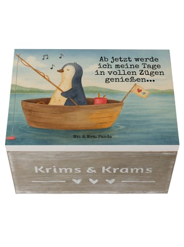 Mr. & Mrs. Panda Holztruhe Pinguin Angelboot Design mit Spruch in Weiß