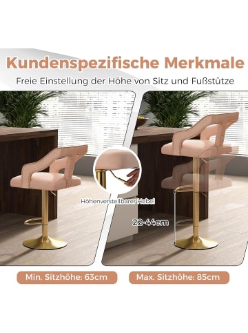 COSTWAY 2er Set Barhocker 46 x 42 x 63-85 cm in Rosa
