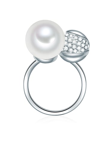 Lulu & Jane Perlen-Ring Messing Glas Muschelkernperle in silber