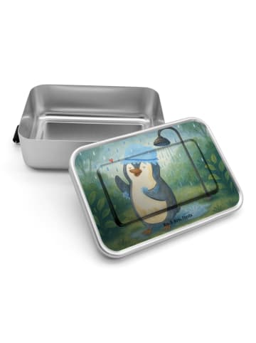 Mr. & Mrs. Panda Brotbox Pinguin Duschen Design ohne Spruch in Weiß
