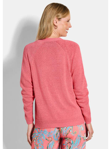 GOLDNER Kurzgröße:  Strickjacke mit Strickbandblende in koralle