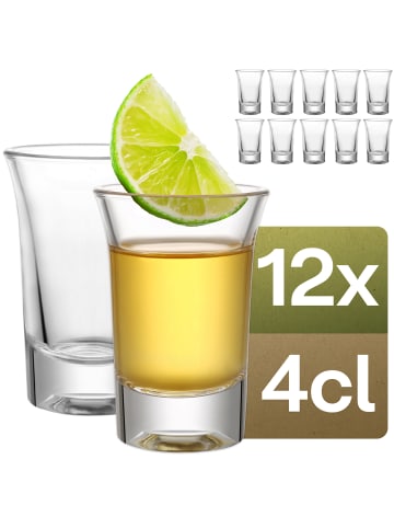 Praknu 12 Schnapsgläser aus Glas 4cl - Spülmaschinenfest - Standfest dank