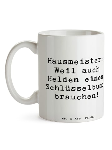 Mr. & Mrs. Panda Mug Spruch Hausmeister Held mit Spruch in Weiß