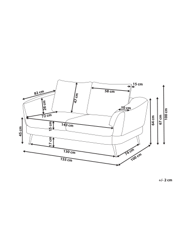 Beliani 2-Sitzer Sofa KJAER in Beige/Schwarz - (W) 155 x (H) 100 x (L) 100 cm