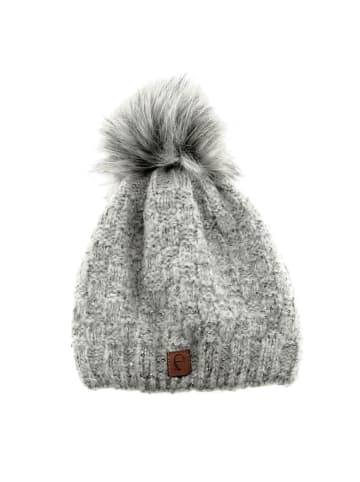 Faera Mütze zum Warmhalten im Herbst oder Winter Bommel-Mütze mit Perlen in Grau
