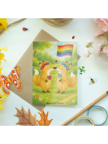 Mr. & Mrs. Panda Grußkarte Füchse Lesbian Pride Design ohne Spruch in Weiß