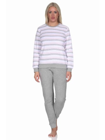 NORMANN Frottee Schlafanzug langarm Bündchen Streifen - 76934 in rosa