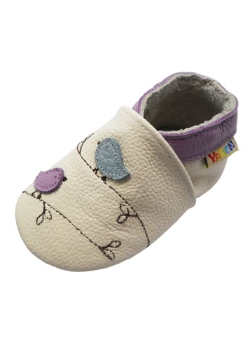 Yalion Baby-Lederlaufschuhe mit rutschfester Sohle – Cremefarben mit Vogelmotiv 
