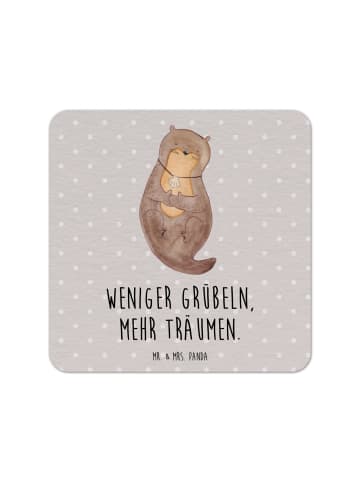 Mr. & Mrs. Panda Bierdeckel Otter Muschel mit Spruch in Grau Pastell