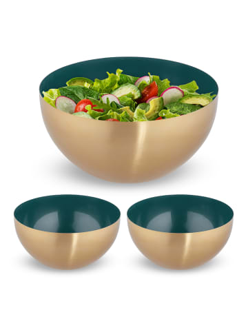 relaxdays 3 x Salatschüssel in Grün/ Gold - (H)12,5 x Ø 25 cm