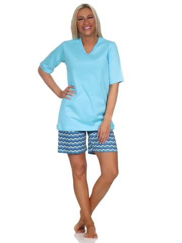 NORMANN Shorty Pyjama kurz und gemusterten Shorts strahlenden - 79794 in blau