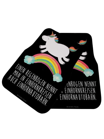 Mr. & Mrs. Panda Fahrer Autofußmatte Einhorn Regenbogen mit Spruch in Schwarz