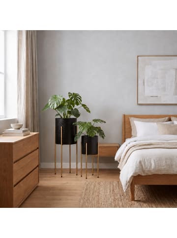 relaxdays 2 x Blumenständer in Schwarz/ Gold