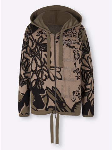 Heine Jacquardstrickjacke in khaki-schlamm-gemustert