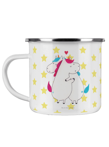 Mr. & Mrs. Panda Camping Emaille Tasse Einhorn Mitteilung ohne S... in Weiß