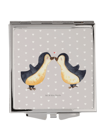 Mr. & Mrs. Panda Handtaschenspiegel quadratisch Pinguin Liebe oh... in Grau Pastell