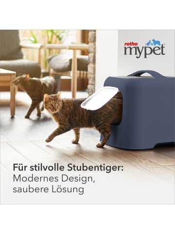 Rotho Katzenklo Bea mit Schwingtür – geräumig, geruchshemmend, nachhaltig in navy blue gedeckt