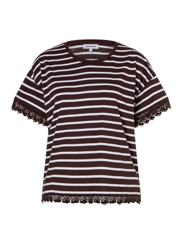 More & More lockeres Streifenshirt mit Spitzenkante in chocolate/white