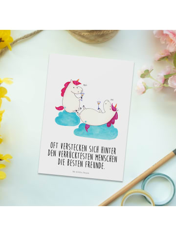 Mr. & Mrs. Panda Postkarte Einhorn Sekt mit Spruch in Weiß