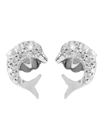 Adeliás Mädchen Ohrringe – Ohrstecker Delfin aus 925 Silber mit Zirkonia in silber