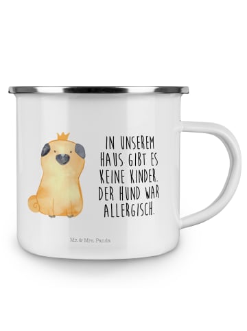 Mr. & Mrs. Panda Camping Emaille Tasse Mops Krone mit Spruch in Weiß