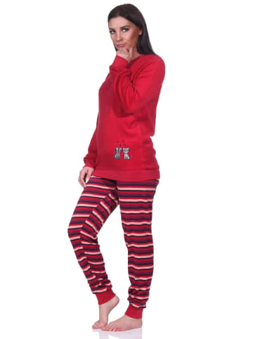 NORMANN Frottee Pyjama Schlafanzug langarm Katzen - 76541 in rot