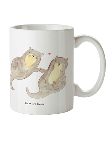 Mr. & Mrs. Panda Kaffeetasse Otter Hände halten ohne Spruch in Weiß