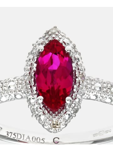 Diamant L'éternel Cluster-Ring aus 375 Weißgold mit Diamant mit Rubin
