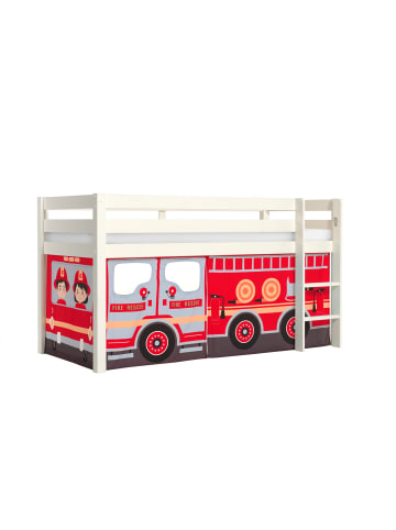 58 aufm Kessel KINDERBETT Karolina 210x114x106 Massivholz Weiß Textilset Feuerwehr
