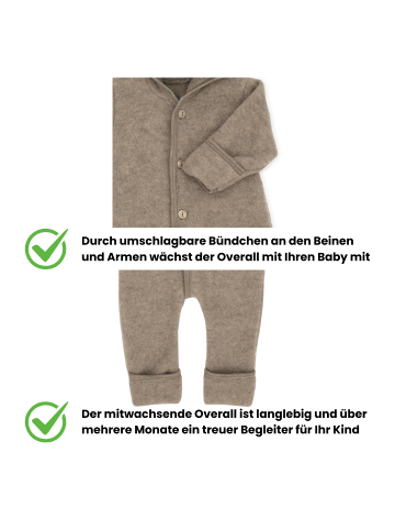 Kinderhaus Blaubär Baby-Overall mit Kapuze, Holzknöpfen & Mulltuch Blaubaer in Walnuss Melange