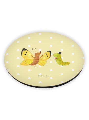 Mr. & Mrs. Panda Rund Magnet Raupe Schmetterling ohne Spruch in Gelb Pastell
