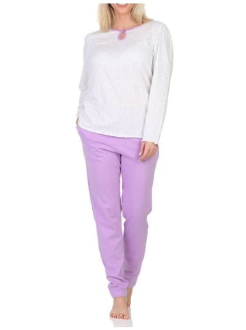 NORMANN Langarm Schlafanzug Pyjama Tupfen Punkte Optik in flieder