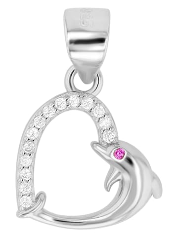 Adeliás Kinder Anhänger – Delfin Herzanhänger aus 925 Silber mit Zirkonia in silber