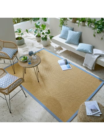 KADIMA DESIGN Outdoor Teppich Sisal Bordüre, Balkon schmutzabweisend in Natur-Blau